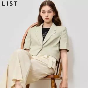 [리스트(LIST)] 품격있는 린넨 헤링본 크롭 재킷 (택가격: 338000원)