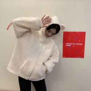 셀럽하우스 플리스 양털후리스 점퍼 오버핏 뽀글이자켓 후드