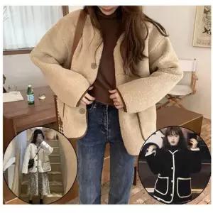 셀럽하우스 캐주얼 따뜻한 편한 포근한 배색 포켓 아우터 점퍼