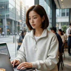 [RIZPICK]봄 하프집업맨투맨 반집업 루즈핏 무지 여자 맨투맨 티셔츠