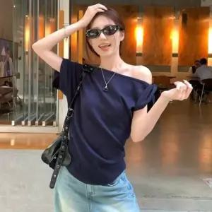 데일리 포인트룩 여리여리 오프숄더 니트티 여성티셔츠 오프숄더티셔츠 포인트룩티셔츠