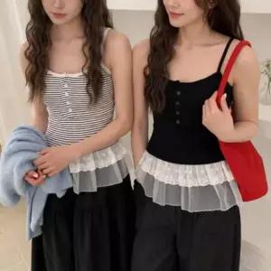 [RIZPICK]브라탑 나시 티셔츠 캡내장 레이스 프릴 레이어드 끈나시
