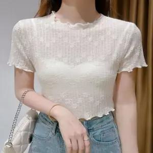 [RIZPICK]티셔츠 레이어드 크롭 이너 반팔 시스루 프릴 티