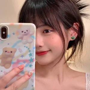 초록색 하트귀걸이 웨딩 캐주얼 귀여운 이어링 귀찌