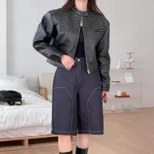 여성용 다이아몬드 버튼 집업 크롭 박시 퀼팅 가을 재킷