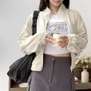 여성 가을 포켓 카라넥 골덴 투웨이 집업 자켓