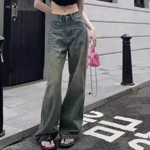 빈티지 워싱 여성 하이웨스트 일자핏 데님 슬림핏
