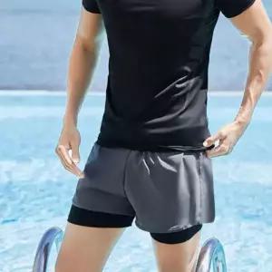 이우 남성 여름 워터파크 이중 레깅스 스포 츠티셔츠