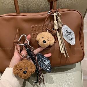 여성용 펜던트 만화 인형 가방  봉제 곰 등반 로프 자동차 키체인 트렌디하고 재미있는 카키색 소녀용