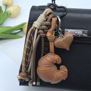 DIY 크루아상 여행 가방 펜던트  가죽 키체인 패션 땋은 로프 다용도 폰 케이스