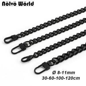 30/60/100/120cm 무광 블랙 도금 스틸제 평평한 12mm 경량 체인 스트랩 교체용 가방 어깨끈 핸드백