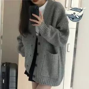 집업니트가디건 따뜻한 간절기 니트 가디건 포켓 브이넥 루즈핏