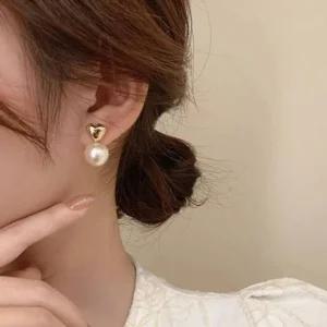 실버925 위아 골드 하트 왕 진주 귀걸이 연예인 예쁜