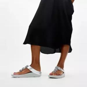 fitflop 여성 피노 비즈 버튼 메탈릭 토 포스트 샌들 - 실버 FT64K2T112