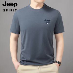 JEEP SPIRIT 여름 남성용 라운드넥 반팔 티셔츠 자수 공예