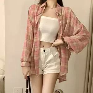 여성 비치 셔츠 자외선 차단 루즈핏 체크 시스루 남방 여름 여행 데일리 코디 원마일웨어