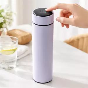 스마트 LED 온도표시 보온병500ML 퍼플 원터치물병