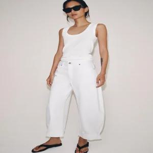 ZARA 자라 ZW 컬렉션 미드라이즈 벌룬 진 - 화이트 6027/040/250 135786