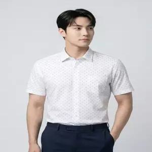 [오스틴리드][이지케어] 화이트 올오버 프린트 반팔 셔츠-A2XC2210618B