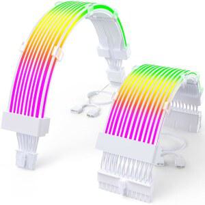 Sirlyr RGB 12VHPWR 케이블 세트, ARGB 마더보드, 스트립, PC 전원 소프트 40 공급 수-암 LED 연장, 24핀 GPU 50 장치 포함, 16핀 RTX PSU 맞춤형, 시리즈