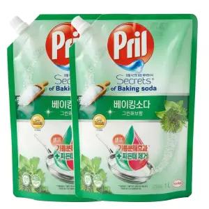 프릴 베이킹소다 주방세제 그린허브 리필 1L 2개