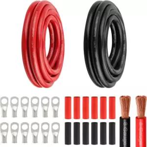 8 Awg 배터리 전원 케이블 - 5피트 빨간색 + 검은색 8게이지 유연 용접 OFC 구리선 러그 단자 커넥터 및 자동차 인버터 보트 발전기용 열수축 튜브 Red+black-5ft