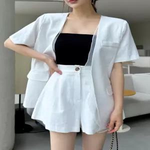 REDGREY 노카라 오간자 시스루 숄더 패드 린넨 반팔 자켓 3color 봄 여름