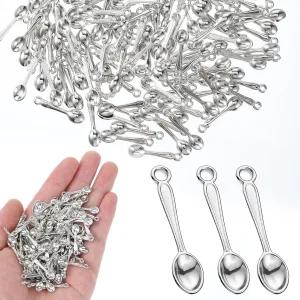 200개의 작은 스푼 참 스쿱 목걸이 보석용 미니어처 펜던트 팔찌 귀걸이 열쇠고리 DIY 공예 파티 장식