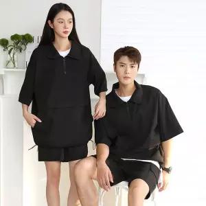 남여공용 빅사이즈 오버핏 아노락 반집업 반팔 반바지남자여름트레이닝복 자켓 커플 후드 반집