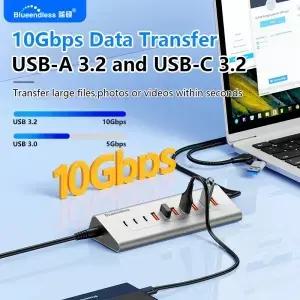블루엔들리스 알루미늄 10Gbps USB3.2 Gen2 4/10포트 허브 도킹 스테이션 타입 C 스플리터 어댑터 PC