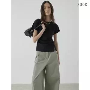 ZOOC [ZOOC] 보트넥 사이드 셔링 슬림핏 티셔츠 BK_Z262MSM202