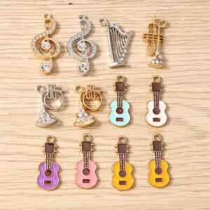 10pcs 귀여운 합금 음악 노트 기타 참 펜던트 쥬얼리 만들기 드롭 귀걸이 목걸이 팔찌 DIY 공예 액세서리