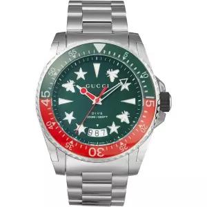 Gucci 구찌 DIVE YA1362222 남성용 워치 그린 다이얼 스테인레스 스틸 사파이어 글래스 쿼츠 방수 (45 mm)