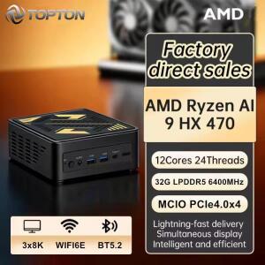 토포튼 게이밍 미니 PC AMD 라이젠 AI 9 HX 470 370 365 USB4 16G/24G/32G LPDDR5 2*2.5G LAN 2*PCIe 데스