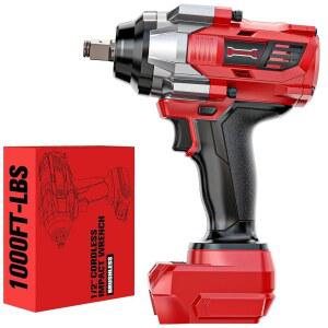 DIYTOOLIFZ 무선 임팩트 렌치 1/2인치 밀워키 18V 배터리 1000피트(1360N.M) 고토크 드라이버 4모드 속도의 전기 건 자동차용 LED 작업등(베어 툴)과 호환됩니다
