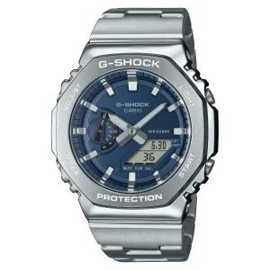 카시오 G-Shock 팔각형 네이비 블루 스테인레스 스틸 시계 GM2110D-2B, 실버