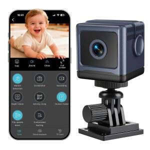 미니 카메라 무선 1080P WIFI 비디오 레코더 유모 캠(모션 감지 기능 포함) 앱 리모컨 야간 투시 130 광각 850MAH 아기용 숨겨진 실내 보안 / 반려동물 가정 사무실
