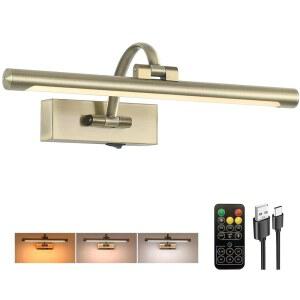 TASSUOWELL 벽 충전용 LED 그림 조명, 무선 페인팅용 배터리 작동 아트 39 9CM 15 7인치 앤티크 브론즈 갤러리 조명 아트워크용