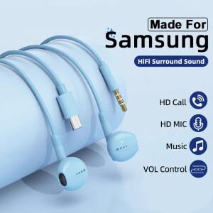 갤럭시 S24 S23 S21 S22 울트라 A53 A52 A34 A54 USB C 유선 이어폰 3.5mm 잭 Ea 버드 헤드셋 용 형 헤드