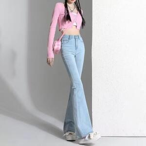 원픽 남성 연청 청바지 봄여름 얇은 하이웨스트 스판 나팔바지 슬림핏 9부 바지
