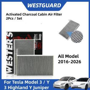 호환TESLA 모델 3 Y용 에어컨 필터, Westguard 캐빈 HEPA 정전기 면, 세트당 2 개