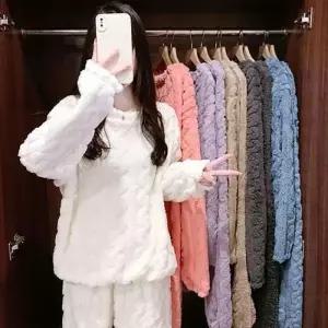 [라일리여성언더웨어] Rly 세트 극세사 여자 부들 상하의 꽈배기 수면잠옷