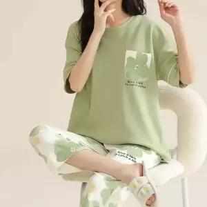 [라일리여성언더웨어] Rly 반팔 파자마 세트 여성 7부 잠옷 세트 여름 홈