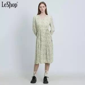 [르샵(LeShop)] 브이넥 허리 스트링 플리츠 원피스 (택가격: 129000원)