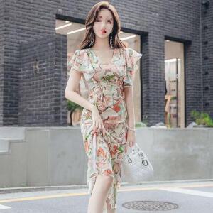 원픽 여성 여름 슬림핏 산뜻한 롱스커트 쉬폰 플라워 원피스 스커트