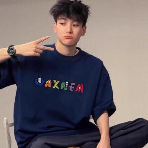원픽 남성 캐릭터 레터링 반팔 티 여름 빅사이즈 힙합 스몰 넥 상의