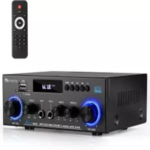 로믹타 AK50MAX 스테레오 오디오 앰프 400W 2.0 채널 FM 라디오 에코 USB SD 카드 AUX 리모컨 홈 시어터