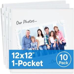 던웰 스크랩북 리필 페이지 12x12 - 10팩 초중량 링 바인더 3개 장착 표준 사진 앨범 시트 프로텍터 용지