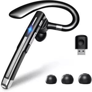 Boyton Bluetooth 이어피스 V6.1 USB 동글이 포함된 싱글 이어 블루투스 헤드셋 10시간 통화 및 재생 시간