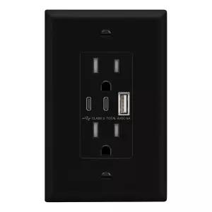 LIDER 5.0A 25W USB 벽 콘센트 변조 방지 리셉터클 타입 A 및 C 충전 포트 2개 교체 가능한 페이스 커버